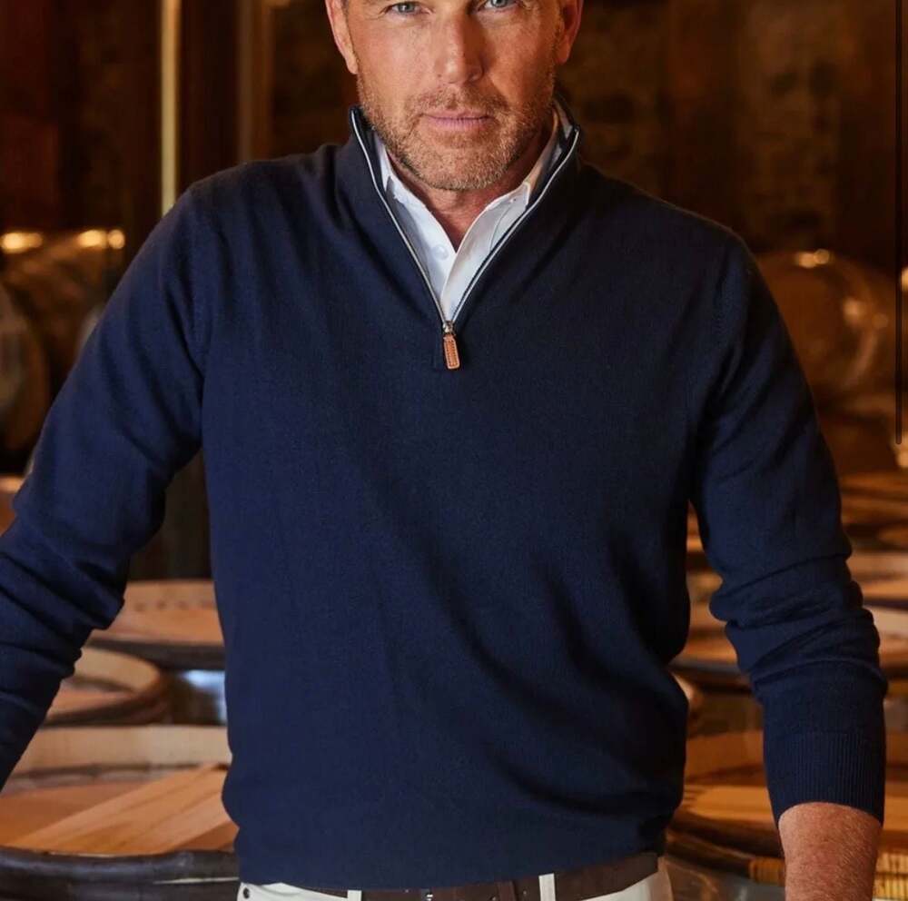 Collars & Co. Navy Australian Merino Wool Cashmere Touch Quarter Zip Sweater XXL